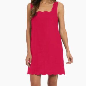 Scalloped Linen Blend Shift Dress